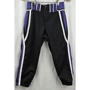 Boombah Baseball Pants Youth Size 26 Black Purple White Stripe Game Ready